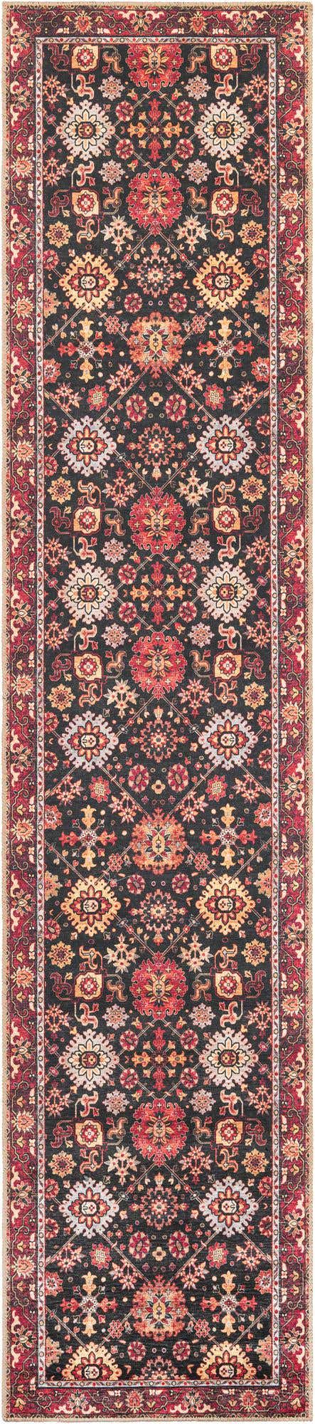 Washable Black 2' 7 x 12' Timeless Runner Area Rug Easy to Clean Stain Resistant & Durable Traditional Classic Vintage Design Carpet for Sale at Rug Engine