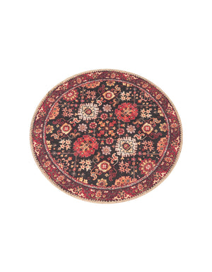 Washable Black 2' x 2' Timeless Round Area Rug Easy to Clean Stain Resistant & Durable Traditional Classic Vintage Design Carpet for Sale at Rug Engine