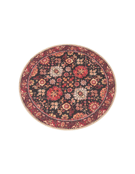 Washable Black 2' x 2' Timeless Round Area Rug Easy to Clean Stain Resistant & Durable Traditional Classic Vintage Design Carpet for Sale at Rug Engine