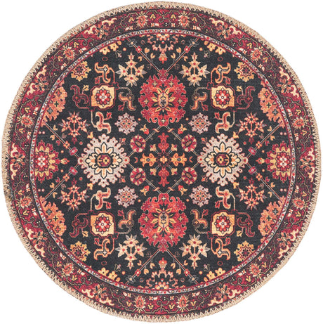 Washable Black 2' x 2' Timeless Round Area Rug Easy to Clean Stain Resistant & Durable Traditional Classic Vintage Design Carpet for Sale at Rug Engine