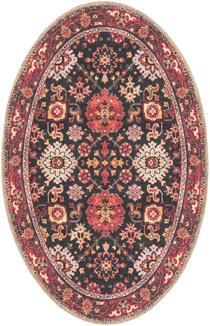 Washable Black 2' x 3' 1 Timeless Oval Area Rug Easy to Clean Stain Resistant & Durable Traditional Classic Vintage Design Carpet for Sale at Rug Engine