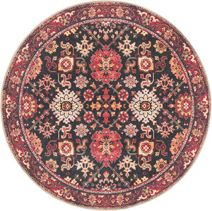 Washable Black 3' 6 x 3' 6 Timeless Round Area Rug Easy to Clean Stain Resistant & Durable Traditional Classic Vintage Design Carpet for Sale at Rug Engine