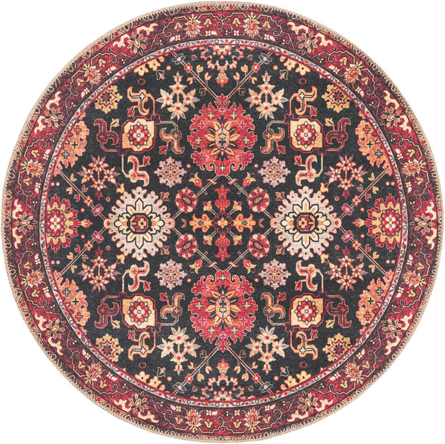 Washable Black 3' 6 x 3' 6 Timeless Round Area Rug Easy to Clean Stain Resistant & Durable Traditional Classic Vintage Design Carpet for Sale at Rug Engine
