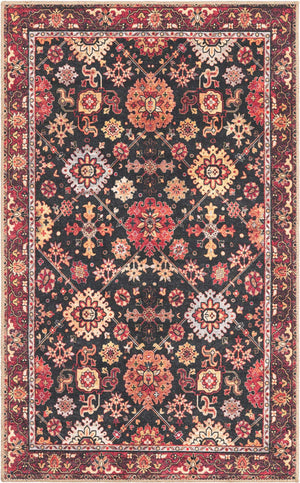 Washable Black 3' 6 x 5' 6 Timeless Rectangle Area Rug Easy to Clean Stain Resistant & Durable Traditional Classic Vintage Design Carpet for Sale at Rug Engine