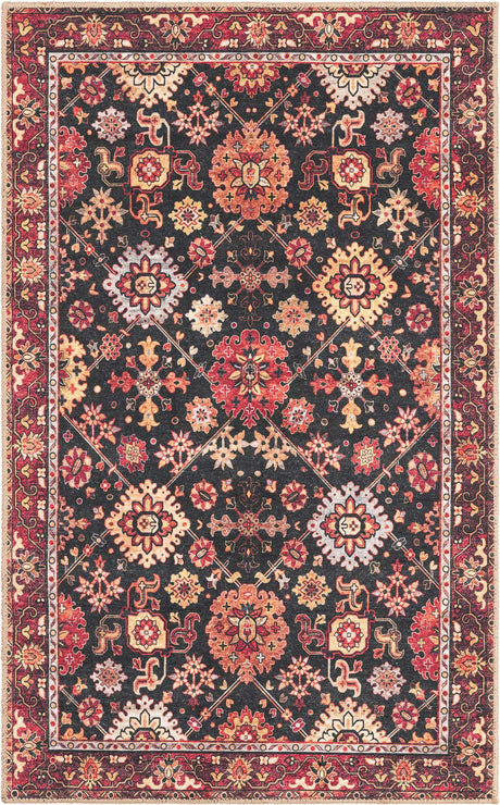 Washable Black 3' 6 x 5' 6 Timeless Rectangle Area Rug Easy to Clean Stain Resistant & Durable Traditional Classic Vintage Design Carpet for Sale at Rug Engine