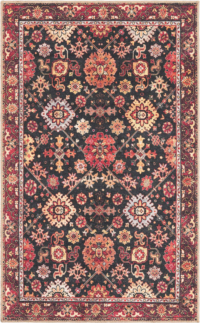 Washable Black 3' 6 x 5' 6 Timeless Rectangle Area Rug Easy to Clean Stain Resistant & Durable Traditional Classic Vintage Design Carpet for Sale at Rug Engine