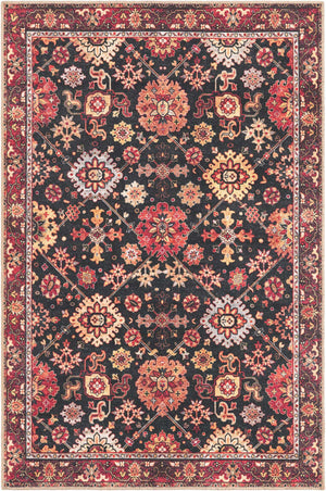 Washable Black 4' 1 x 6' 1 Timeless Rectangle Area Rug Easy to Clean Stain Resistant & Durable Traditional Classic Vintage Design Carpet for Sale at Rug Engine