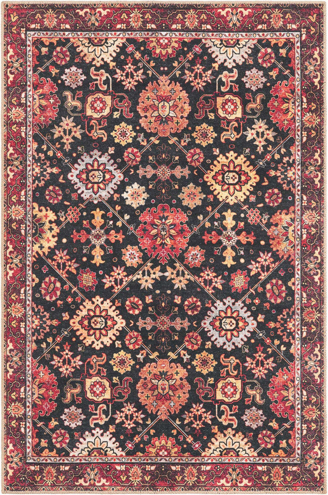 Washable Black 4' 1 x 6' 1 Timeless Rectangle Area Rug Easy to Clean Stain Resistant & Durable Traditional Classic Vintage Design Carpet for Sale at Rug Engine