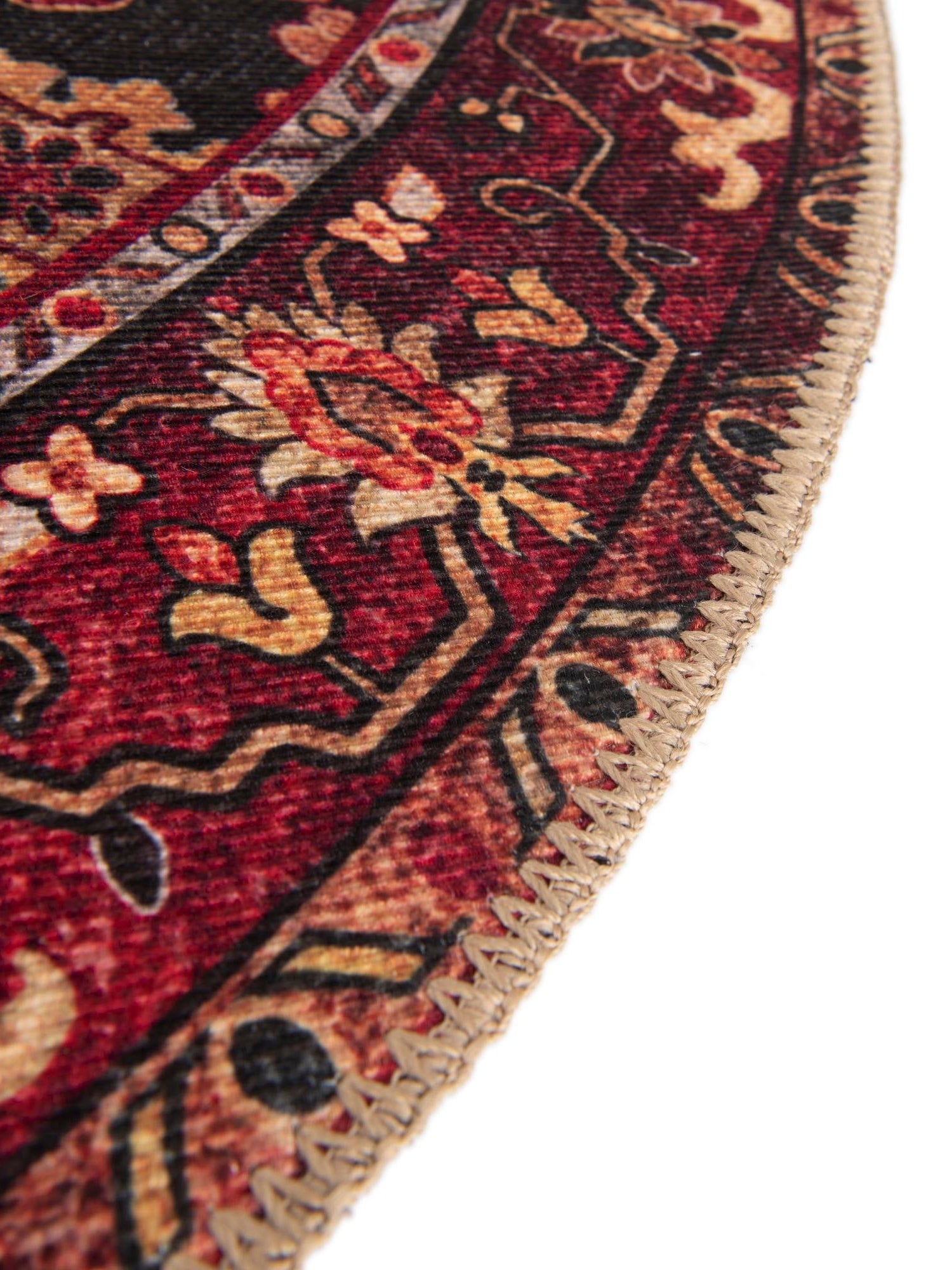 Washable Black 7' 10 x 7' 10 Timeless Round Area Rug Easy to Clean Stain Resistant & Durable Traditional Classic Vintage Design Carpet for Sale at Rug Engine