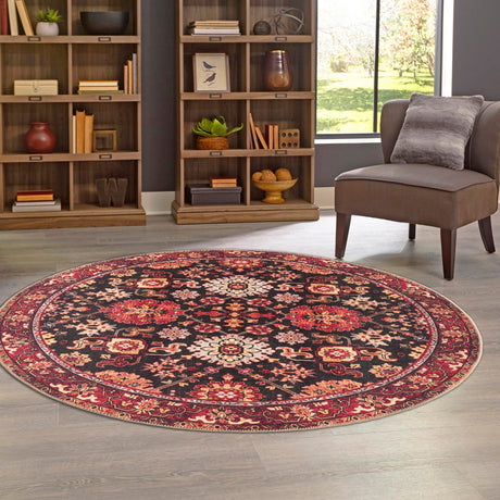 Washable Black 2' x 2' Timeless Round Area Rug Easy to Clean Stain Resistant & Durable Traditional Classic Vintage Design Carpet for Sale at Rug Engine