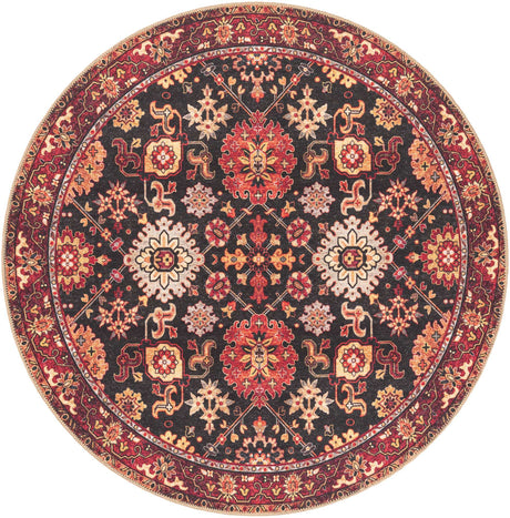 Washable Black 5' 1 x 5' 1 Timeless Round Area Rug Easy to Clean Stain Resistant & Durable Traditional Classic Vintage Design Carpet for Sale at Rug Engine