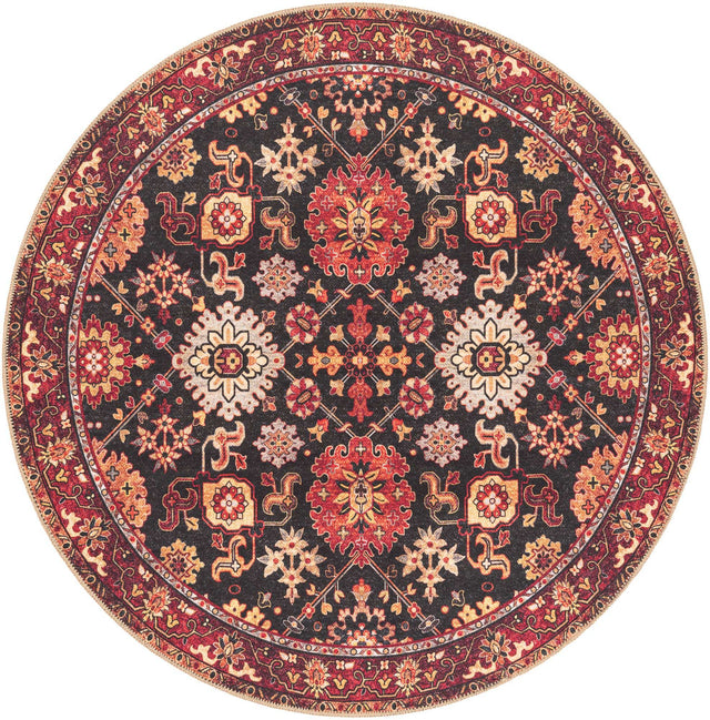 Washable Black 5' 1 x 5' 1 Timeless Round Area Rug Easy to Clean Stain Resistant & Durable Traditional Classic Vintage Design Carpet for Sale at Rug Engine