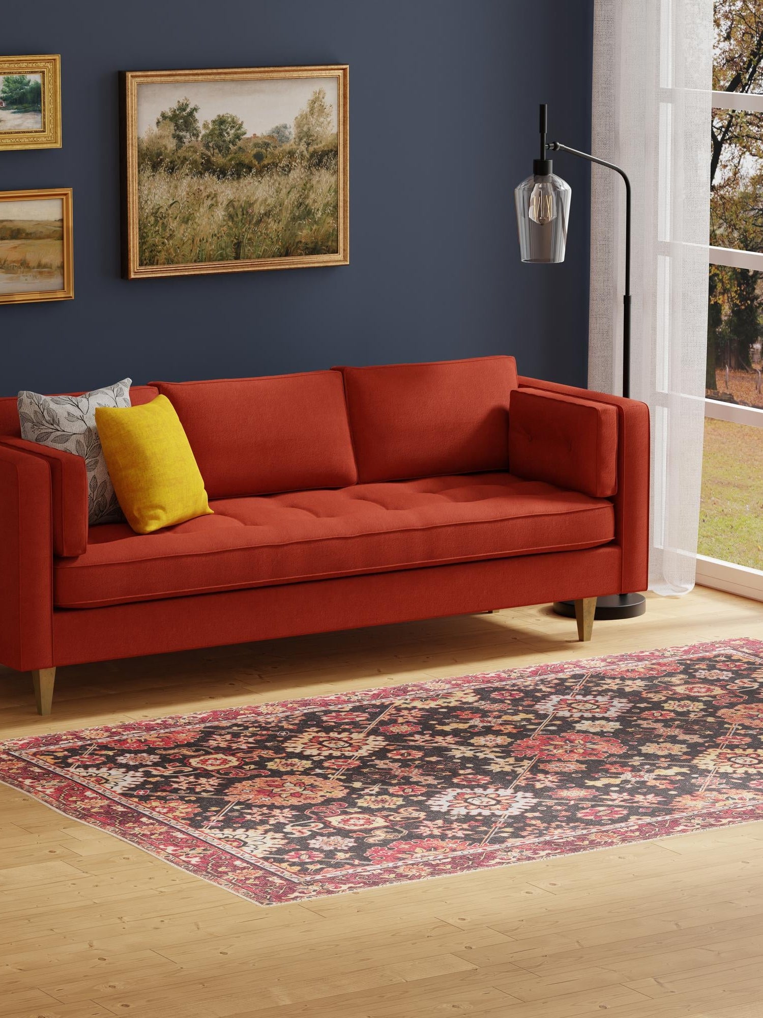 Washable Black 4' 1 x 6' 1 Timeless Rectangle Area Rug Easy to Clean Stain Resistant & Durable Traditional Classic Vintage Design Carpet for Sale at Rug Engine