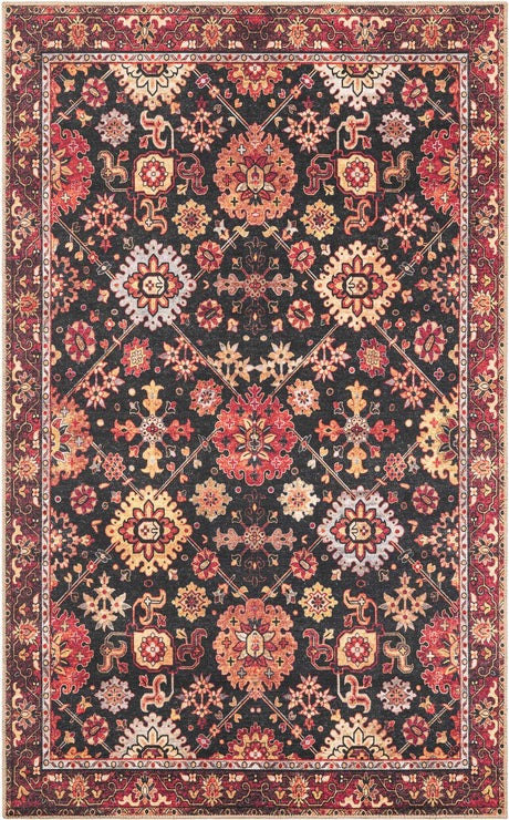 Washable Black 5' 1 x 8' Timeless Rectangle Area Rug Easy to Clean Stain Resistant & Durable Traditional Classic Vintage Design Carpet for Sale at Rug Engine