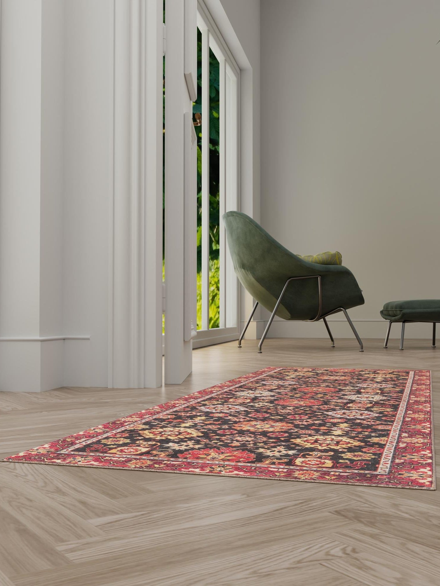 Washable Black 2' x 6' 1 Timeless Runner Area Rug Easy to Clean Stain Resistant & Durable Traditional Classic Vintage Design Carpet for Sale at Rug Engine