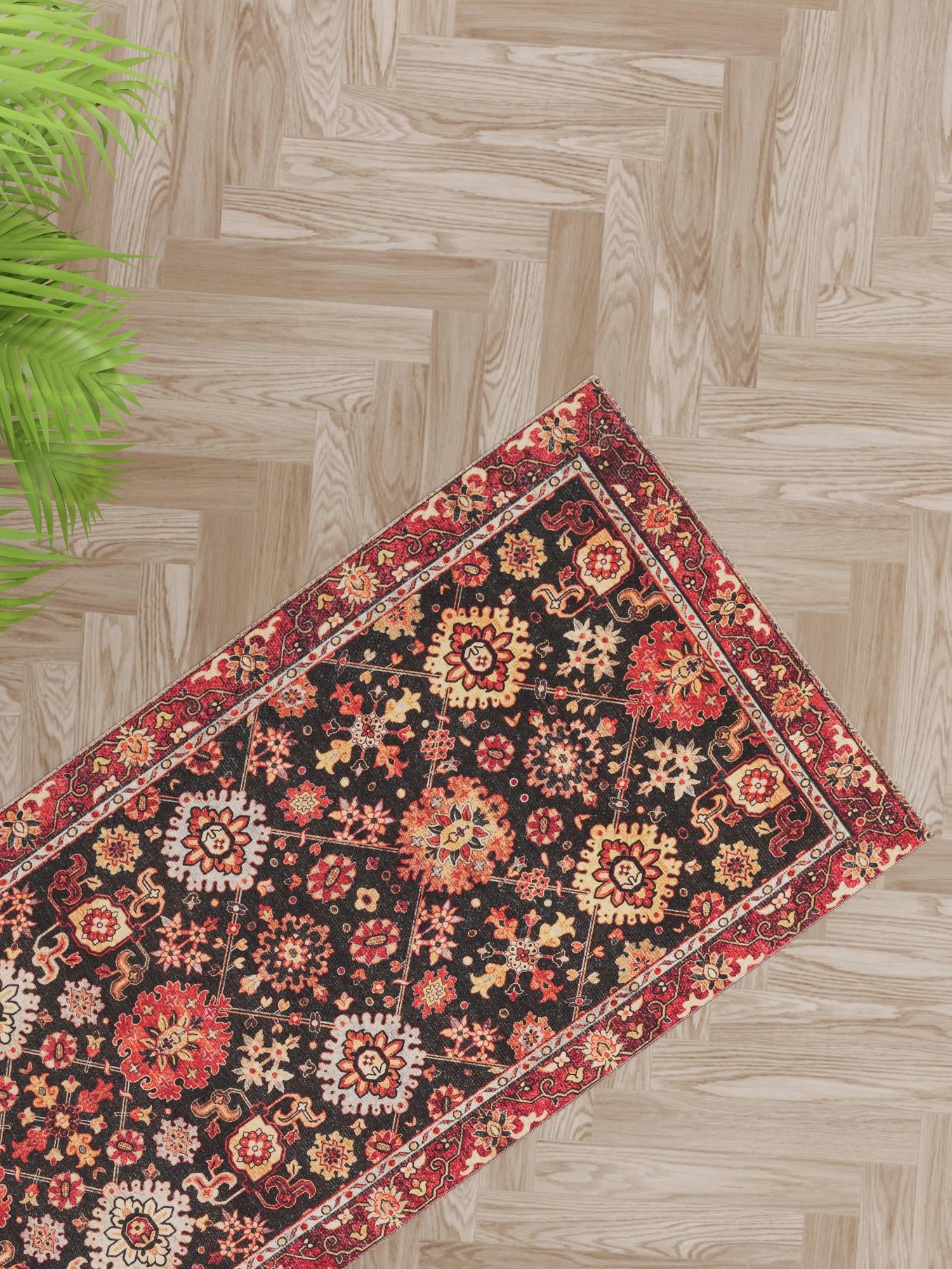 Washable Black 2' 7 x 12' Timeless Runner Area Rug Easy to Clean Stain Resistant & Durable Traditional Classic Vintage Design Carpet for Sale at Rug Engine