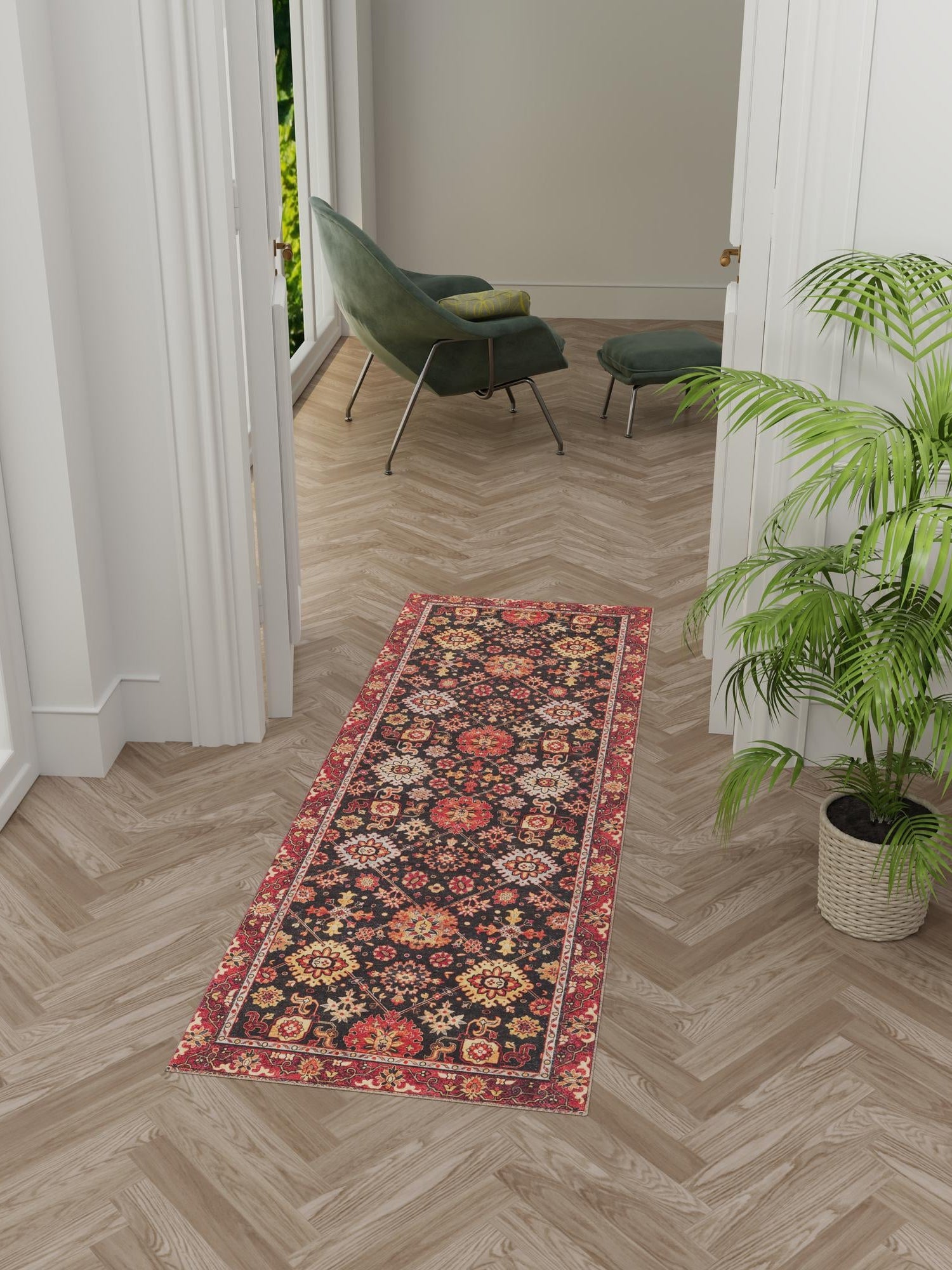Washable Black 2' 7 x 10' Timeless Runner Area Rug Easy to Clean Stain Resistant & Durable Traditional Classic Vintage Design Carpet for Sale at Rug Engine