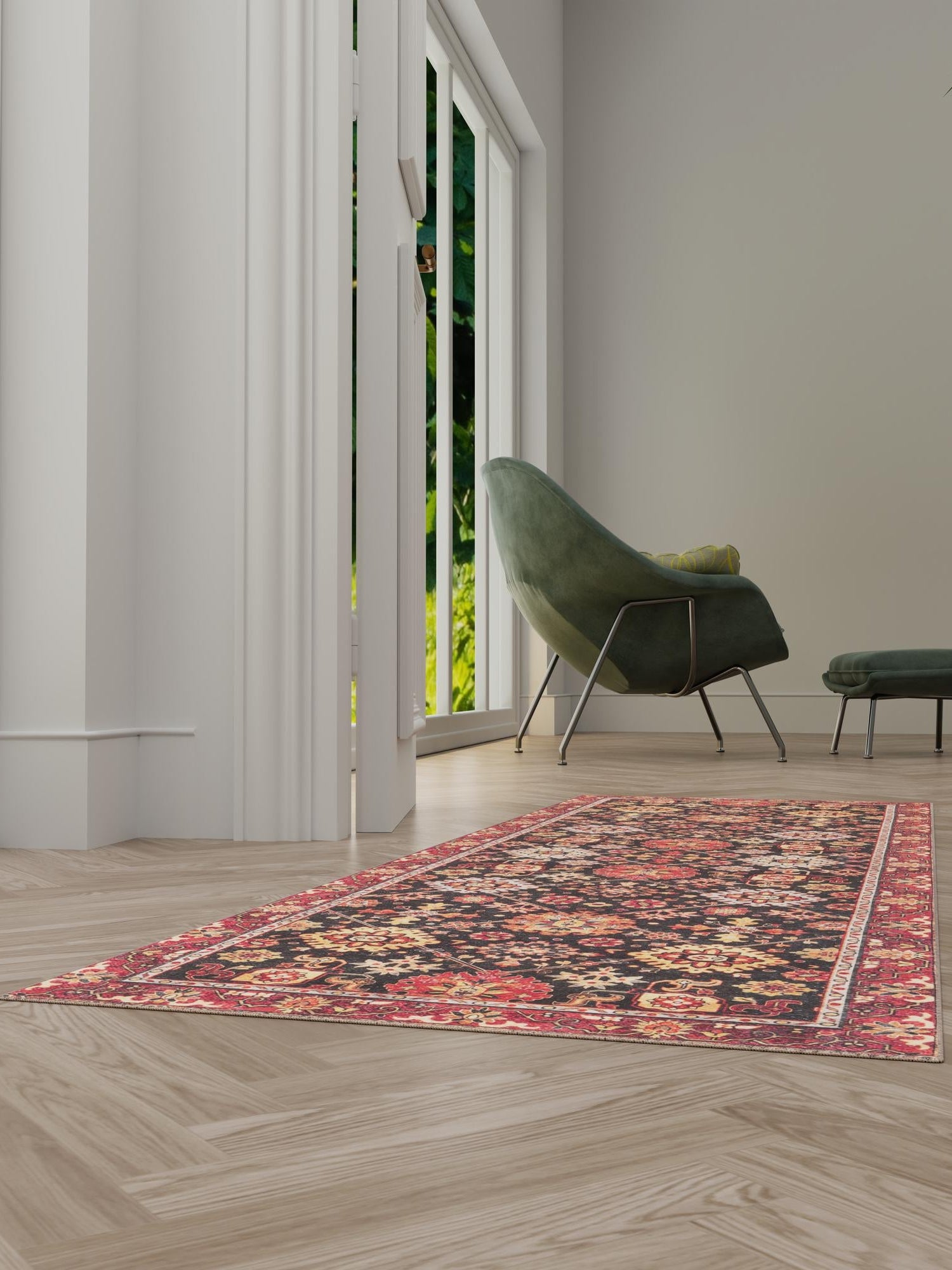 Washable Black 2' 7 x 10' Timeless Runner Area Rug Easy to Clean Stain Resistant & Durable Traditional Classic Vintage Design Carpet for Sale at Rug Engine