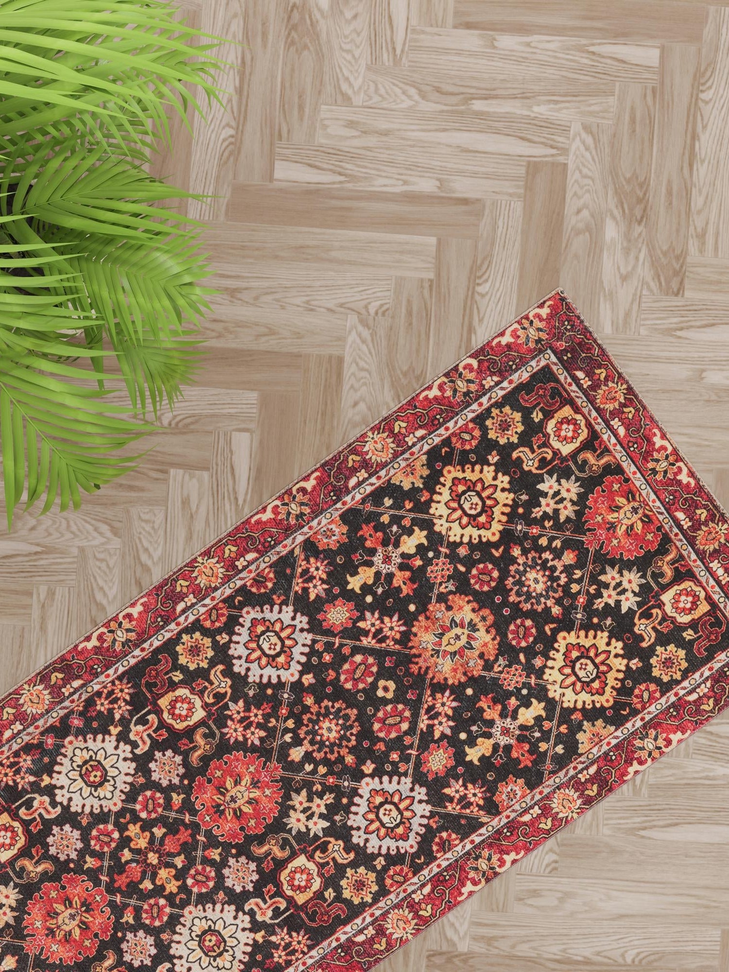 Washable Black 2' 7 x 12' Timeless Runner Area Rug Easy to Clean Stain Resistant & Durable Traditional Classic Vintage Design Carpet for Sale at Rug Engine
