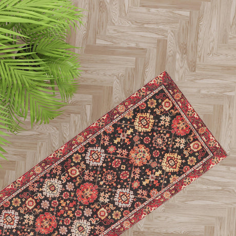 Washable Black 2' 7 x 12' Timeless Runner Area Rug Easy to Clean Stain Resistant & Durable Traditional Classic Vintage Design Carpet for Sale at Rug Engine