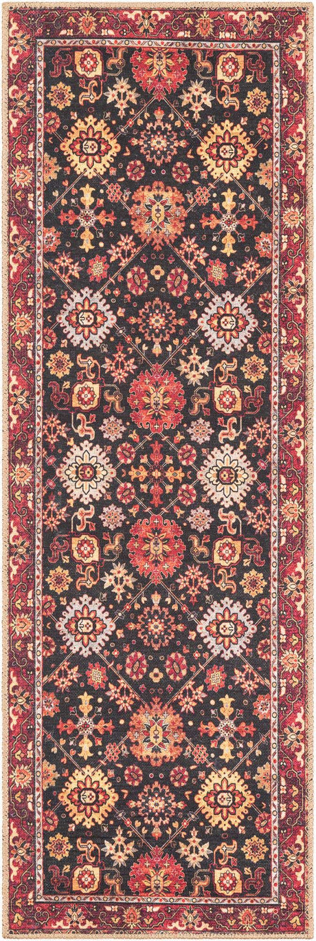 Washable Black 2' x 6' 1 Timeless Runner Area Rug Easy to Clean Stain Resistant & Durable Traditional Classic Vintage Design Carpet for Sale at Rug Engine