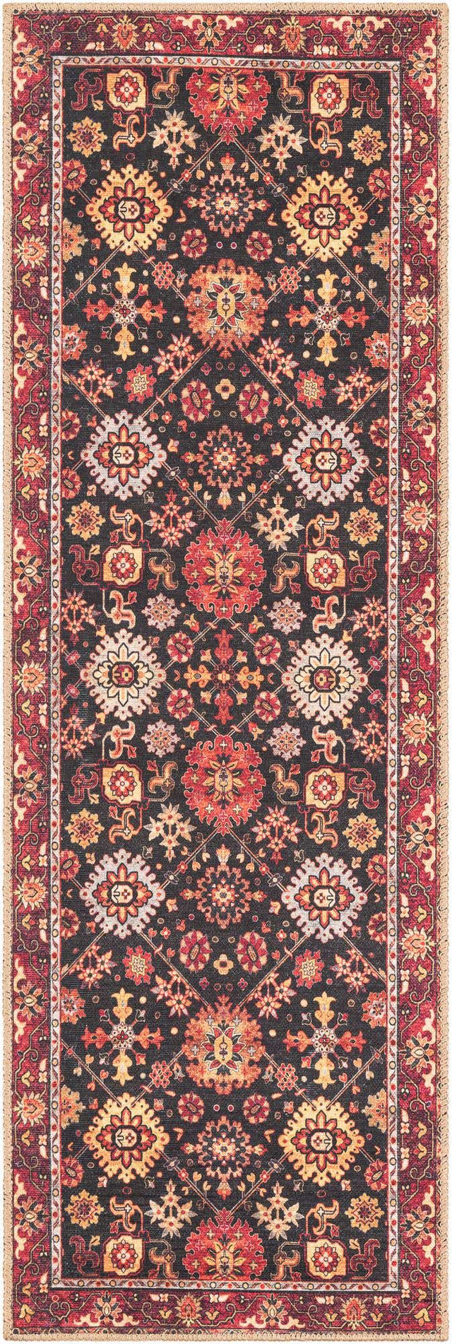 Washable Black 2' x 6' 1 Timeless Runner Area Rug Easy to Clean Stain Resistant & Durable Traditional Classic Vintage Design Carpet for Sale at Rug Engine