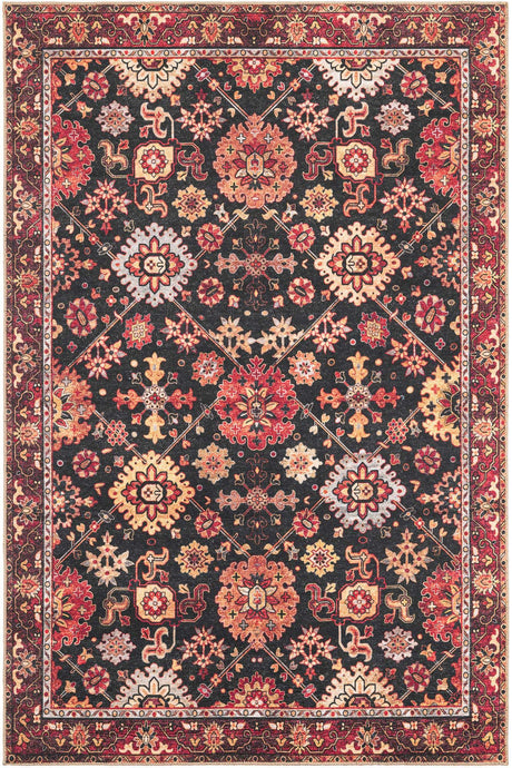 Washable Black 6' 1 x 9' Timeless Rectangle Area Rug Easy to Clean Stain Resistant & Durable Traditional Classic Vintage Design Carpet for Sale at Rug Engine