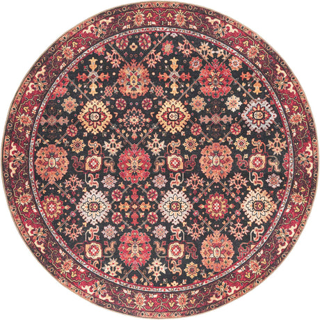 Washable Black 7' 10 x 7' 10 Timeless Round Area Rug Easy to Clean Stain Resistant & Durable Traditional Classic Vintage Design Carpet for Sale at Rug Engine