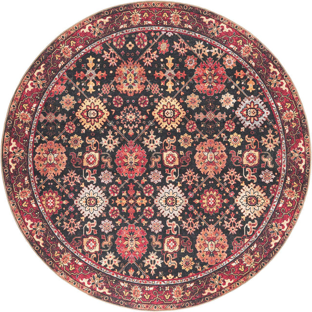 Washable Black 7' 10 x 7' 10 Timeless Round Area Rug Easy to Clean Stain Resistant & Durable Traditional Classic Vintage Design Carpet for Sale at Rug Engine