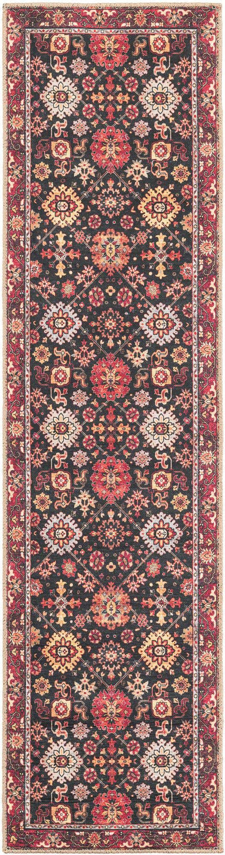 Washable Black 2' x 8' Timeless Runner Area Rug Easy to Clean Stain Resistant & Durable Traditional Classic Vintage Design Carpet for Sale at Rug Engine