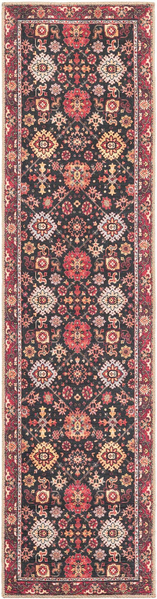 Washable Black 2' x 8' Timeless Runner Area Rug Easy to Clean Stain Resistant & Durable Traditional Classic Vintage Design Carpet for Sale at Rug Engine