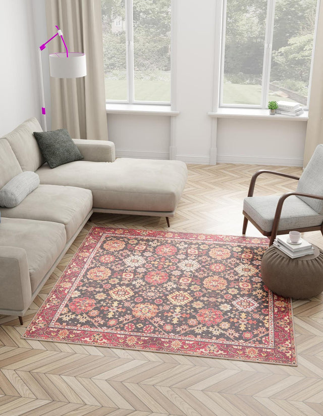 Washable Black 7' 10 x 7' 10 Timeless Square Area Rug Easy to Clean Stain Resistant & Durable Traditional Classic Vintage Design Carpet for Sale at Rug Engine