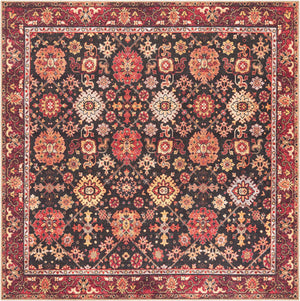 Washable Black 7' 10 x 7' 10 Timeless Square Area Rug Easy to Clean Stain Resistant & Durable Traditional Classic Vintage Design Carpet for Sale at Rug Engine