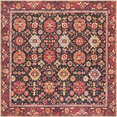 Washable Black 7' 10 x 7' 10 Timeless Square Area Rug Easy to Clean Stain Resistant & Durable Traditional Classic Vintage Design Carpet for Sale at Rug Engine