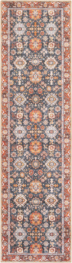 Washable Navy Blue 2' 7 x 10' Timeless Runner Area Rug Easy to Clean Stain Resistant & Durable Traditional Classic Vintage Design Carpet for Sale at Rug Engine
