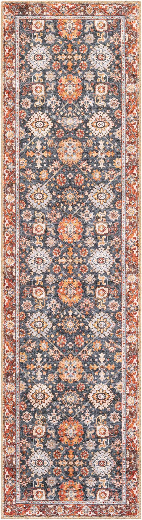 Washable Navy Blue 2' 7 x 10' Timeless Runner Area Rug Easy to Clean Stain Resistant & Durable Traditional Classic Vintage Design Carpet for Sale at Rug Engine