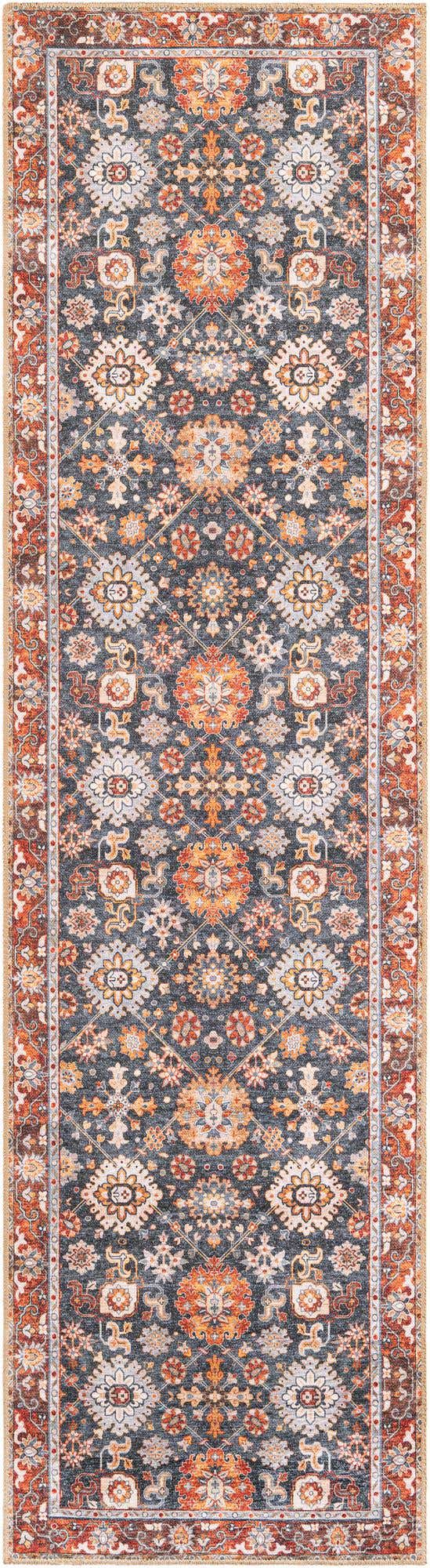 Washable Navy Blue 2' 7 x 10' Timeless Runner Area Rug Easy to Clean Stain Resistant & Durable Traditional Classic Vintage Design Carpet for Sale at Rug Engine