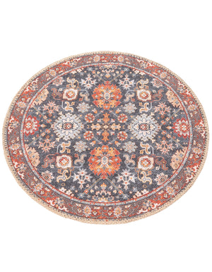 Washable Navy Blue 2' x 2' Timeless Round Area Rug Easy to Clean Stain Resistant & Durable Traditional Classic Vintage Design Carpet for Sale at Rug Engine