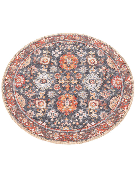 Washable Navy Blue 2' x 2' Timeless Round Area Rug Easy to Clean Stain Resistant & Durable Traditional Classic Vintage Design Carpet for Sale at Rug Engine
