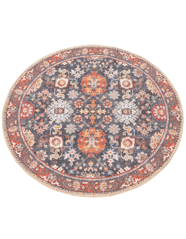 Washable Navy Blue 2' x 2' Timeless Round Area Rug Easy to Clean Stain Resistant & Durable Traditional Classic Vintage Design Carpet for Sale at Rug Engine
