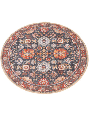 Washable Navy Blue 2' x 2' Timeless Round Area Rug Easy to Clean Stain Resistant & Durable Traditional Classic Vintage Design Carpet for Sale at Rug Engine