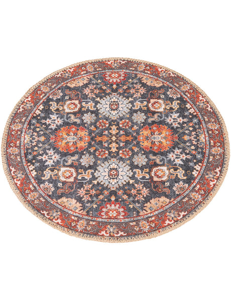Washable Navy Blue 2' x 2' Timeless Round Area Rug Easy to Clean Stain Resistant & Durable Traditional Classic Vintage Design Carpet for Sale at Rug Engine