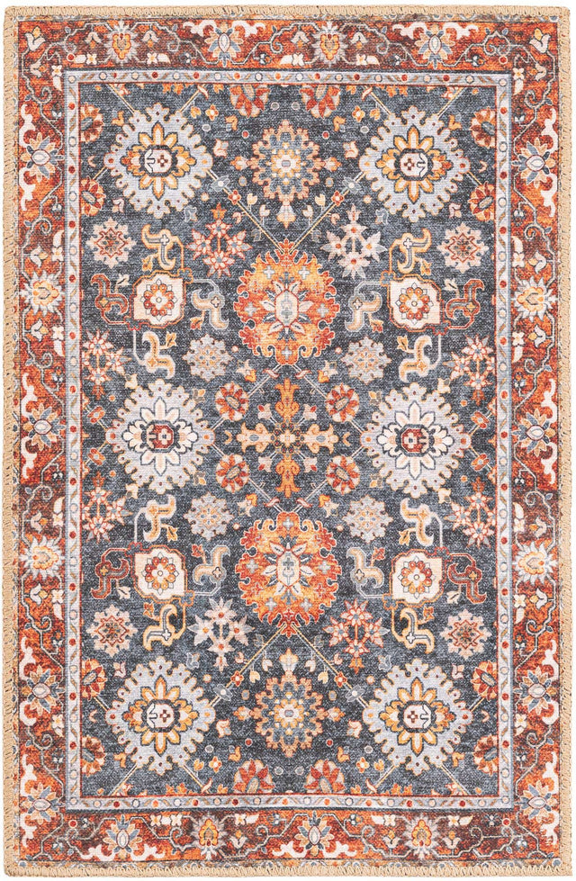 Washable Navy Blue 2' x 3' 1 Timeless Rectangle Area Rug Easy to Clean Stain Resistant & Durable Traditional Classic Vintage Design Carpet for Sale at Rug Engine