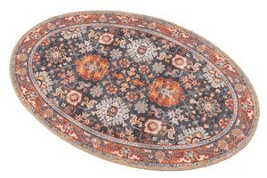 Washable Navy Blue 2' x 3' 1 Timeless Oval Area Rug Easy to Clean Stain Resistant & Durable Traditional Classic Vintage Design Carpet for Sale at Rug Engine