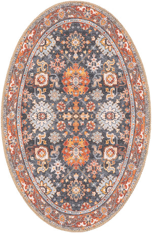 Washable Navy Blue 2' x 3' 1 Timeless Oval Area Rug Easy to Clean Stain Resistant & Durable Traditional Classic Vintage Design Carpet for Sale at Rug Engine