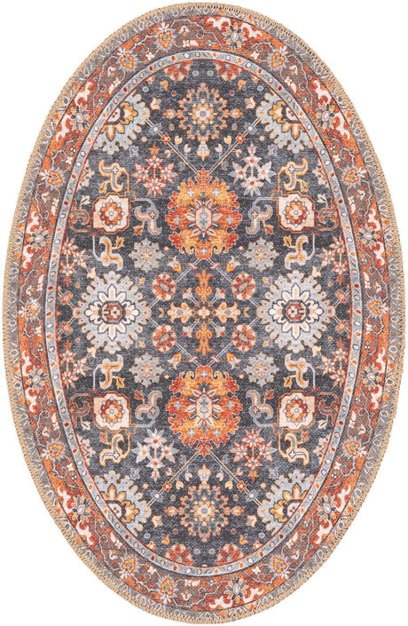 Washable Navy Blue 2' x 3' 1 Timeless Oval Area Rug Easy to Clean Stain Resistant & Durable Traditional Classic Vintage Design Carpet for Sale at Rug Engine