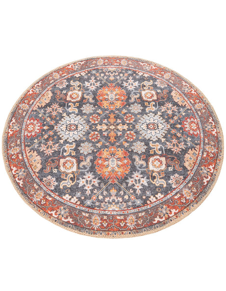 Washable Navy Blue 3' 6 x 3' 6 Timeless Round Area Rug Easy to Clean Stain Resistant & Durable Traditional Classic Vintage Design Carpet for Sale at Rug Engine