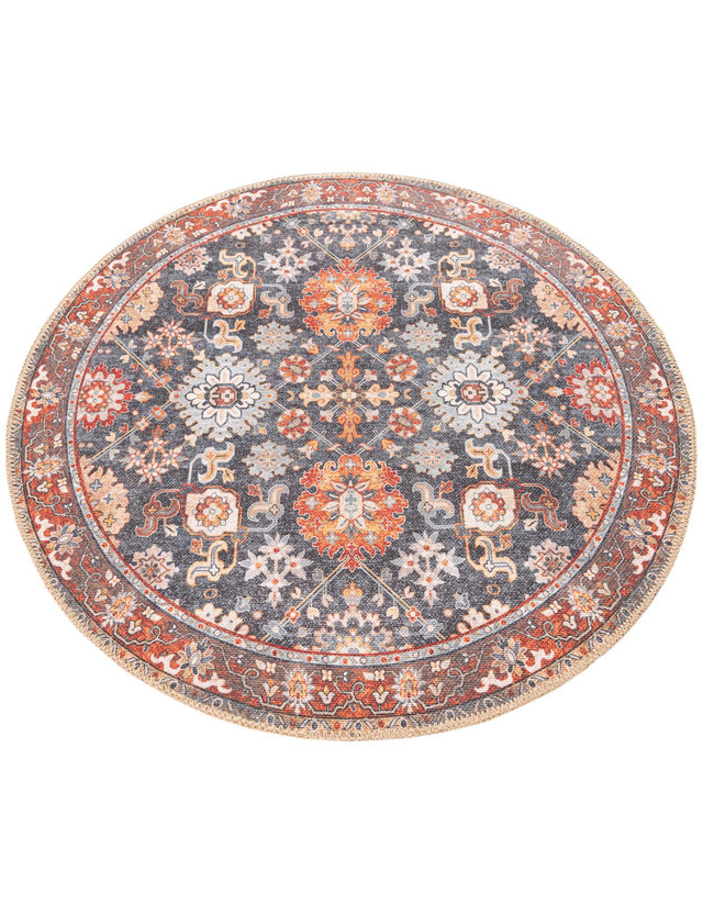 Washable Navy Blue 3' 6 x 3' 6 Timeless Round Area Rug Easy to Clean Stain Resistant & Durable Traditional Classic Vintage Design Carpet for Sale at Rug Engine
