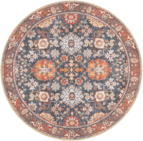 Washable Navy Blue 3' 6 x 3' 6 Timeless Round Area Rug Easy to Clean Stain Resistant & Durable Traditional Classic Vintage Design Carpet for Sale at Rug Engine