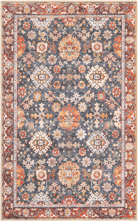 Washable Navy Blue 3' 6 x 5' 6 Timeless Rectangle Area Rug Easy to Clean Stain Resistant & Durable Traditional Classic Vintage Design Carpet for Sale at Rug Engine